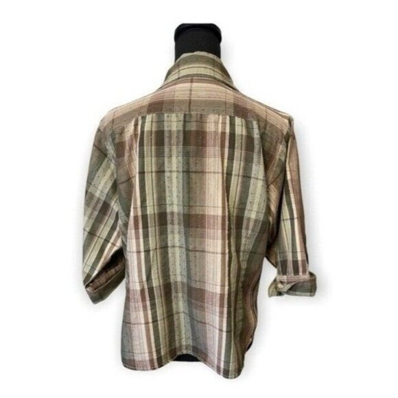 VTG Dressbarn Button Front Blouse - Large - Greens/Browns - Textured Fabric - Picture 2 of 6